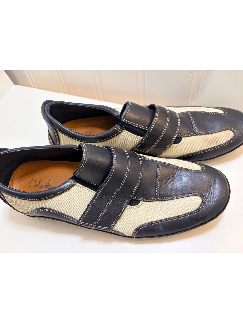 Cole Haan G Series Nike Air Men's Black & Ivory Canvas/Leather Strap Slip-Ons